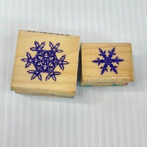 Set of 2 Inkadinkado Snowflake Wood Rubber Stamps